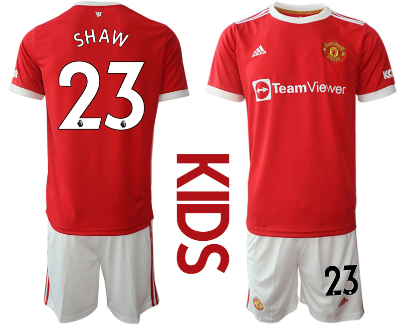 Youth 2021-2022 Club Manchester United home red #23 Soccer Jersey